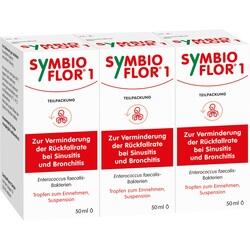 Drei Packungen Symbioflor 1 zur Behandlung von Sinusitis und Bronchitis stehen nebeneinander.