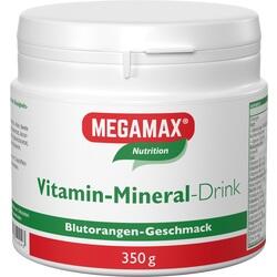 Weiße Dose mit rotem Deckel, darauf steht "Vitamin-Mineral-Drink" mit Blutorangen-Geschmack.