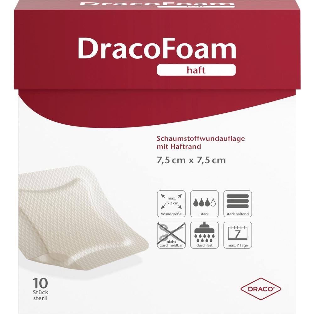 Verpackung von Schaumstoffwundauflagen mit Haftung, Größe 7,5 x 7,5 cm.