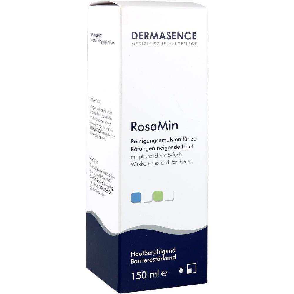 Verpackung von Dermasence RosaMin, einer Reinigungsemulsion für empfindliche Haut.
